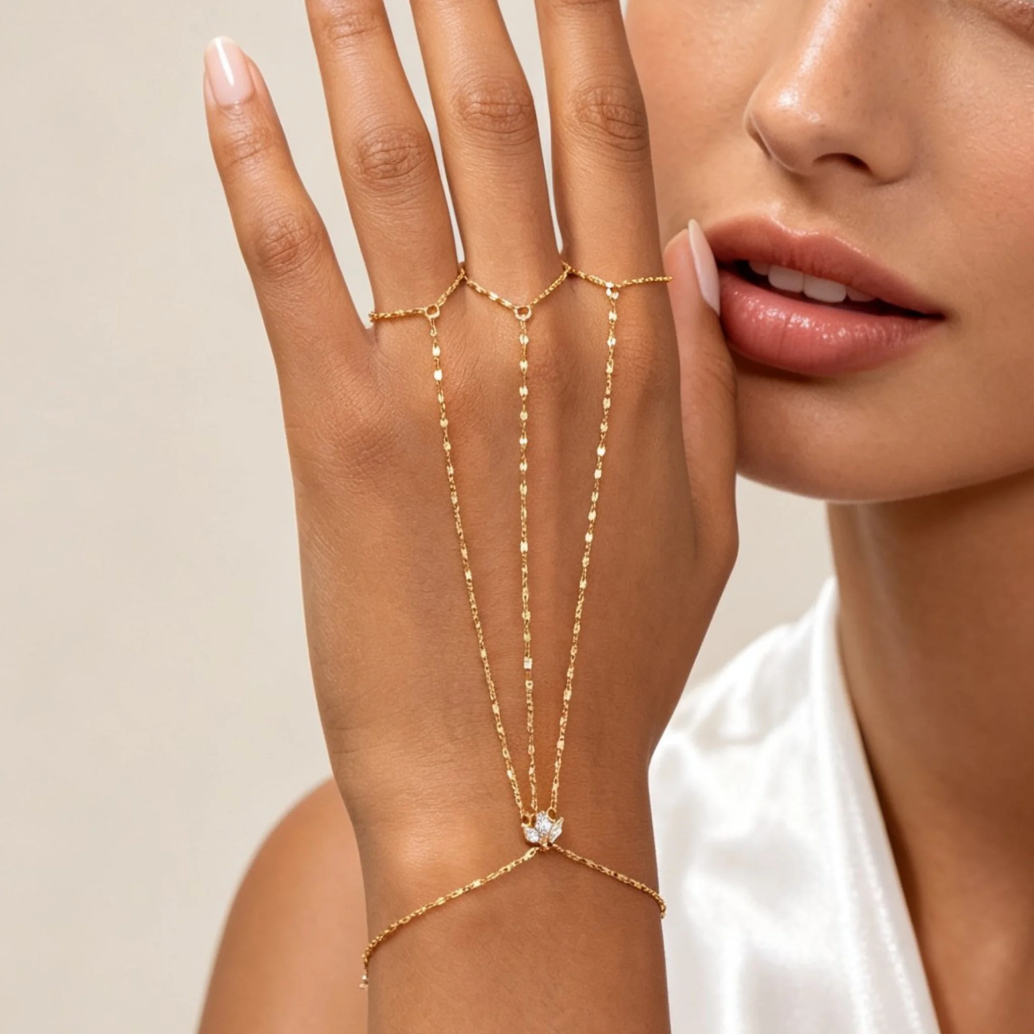 Vintage Gold Hand Chain Bracelet - Image 1
