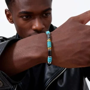 Vintage Blue Stone Bead Bracelet for Men, Bohemian Summer Style - Image 2