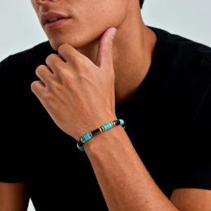 Vintage Blue Stone Bead Bracelet for Men, Bohemian Summer Style - Image 3