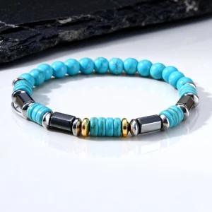 Vintage Blue Stone Bead Bracelet for Men, Bohemian Summer Style - Image 4