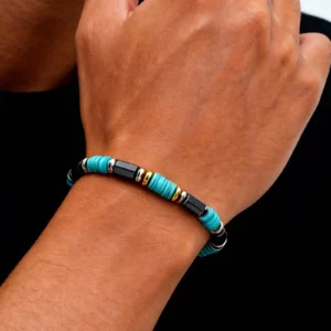 Vintage Blue Stone Bead Bracelet for Men, Bohemian Summer Style - Image 1
