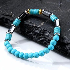 Vintage Blue Stone Bead Bracelet for Men, Bohemian Summer Style - Image 6