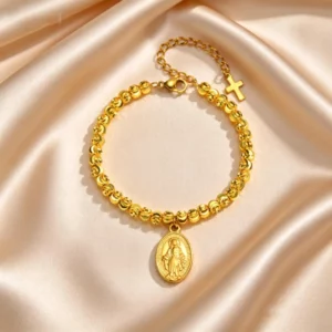 Virgin Mary Tricolor Bead Rosary Bracelet, Stainless Steel - Image 9