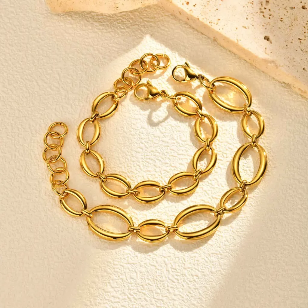 Waterproof Gold Plated Chunky Oval Chain Bracelet