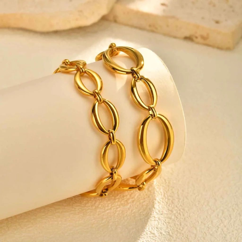 Waterproof Gold Plated Chunky Oval Chain Bracelet