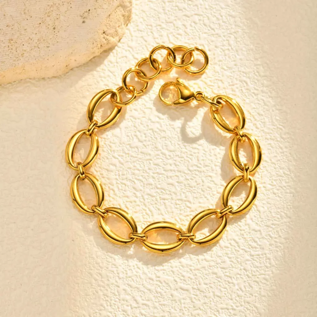 Waterproof Gold Plated Chunky Oval Chain Bracelet