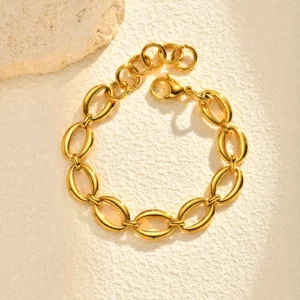 Waterproof Gold Plated Chunky Oval Chain Bracelet - Image 4