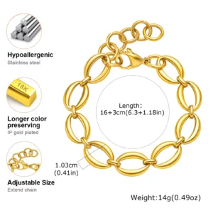 Waterproof Gold Plated Chunky Oval Chain Bracelet - Image 5