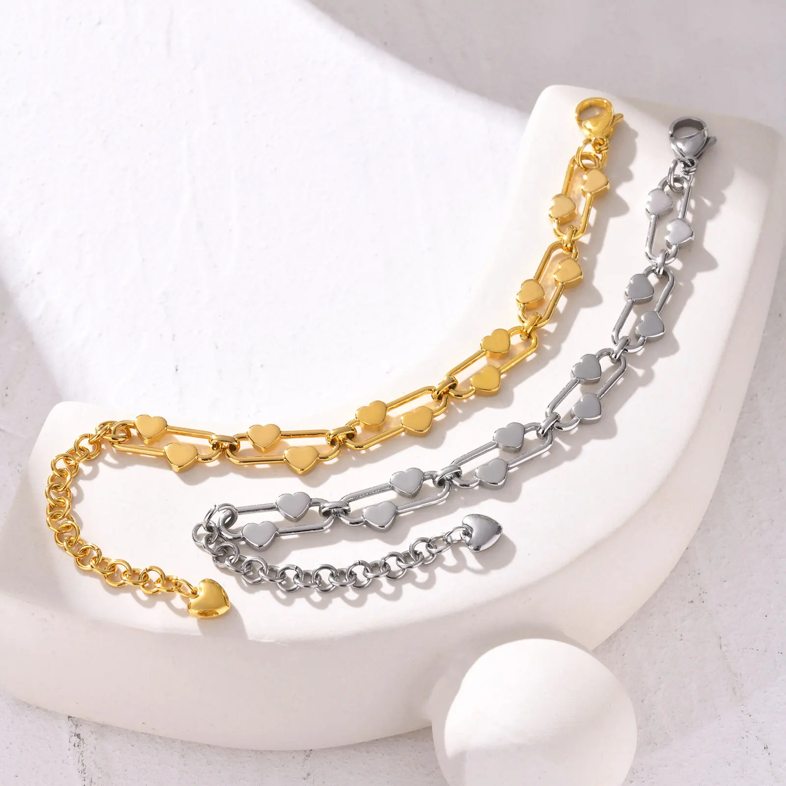 Delicate Heart Chain Stainless Steel Bracelet - Image 2