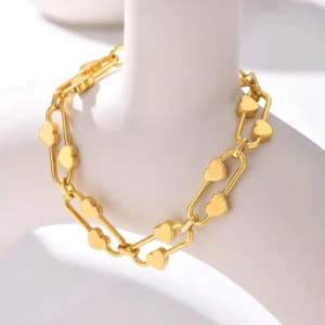 Delicate Heart Chain Stainless Steel Bracelet - Image 3
