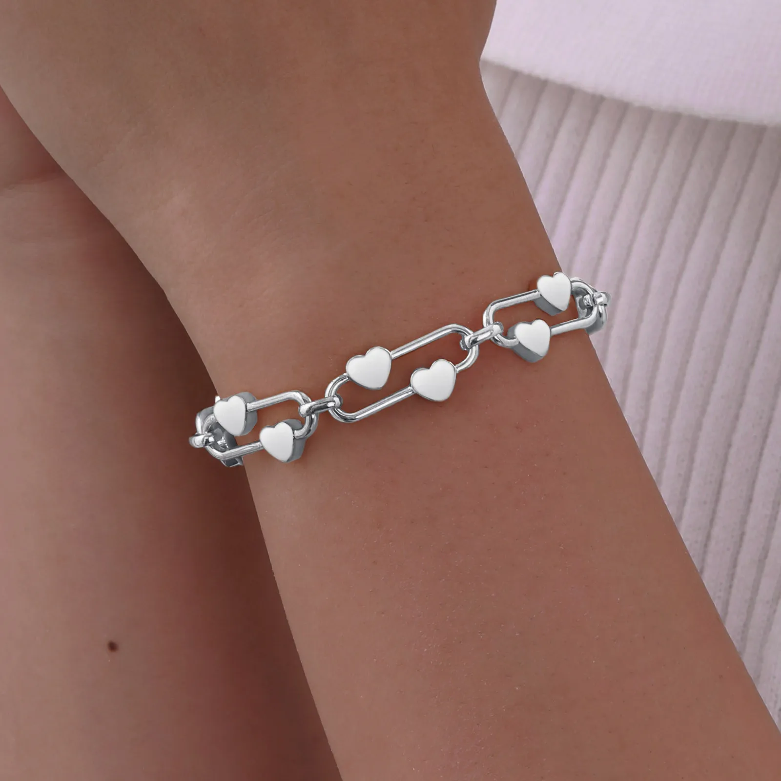 Delicate Heart Chain Stainless Steel Bracelet - Image 5
