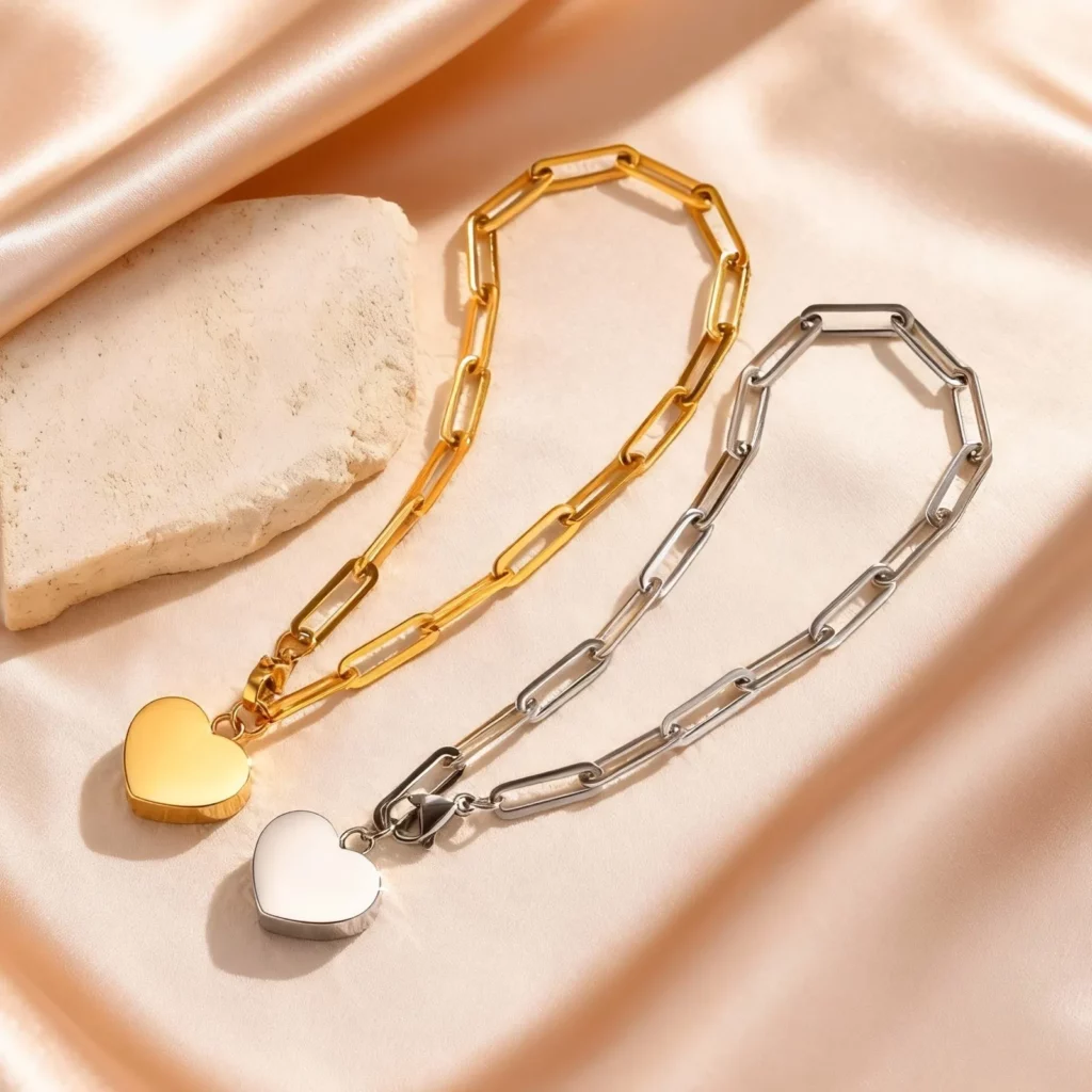 Heart-shaped Urn Bracelet for Cremation Ashes, Stainless Steel