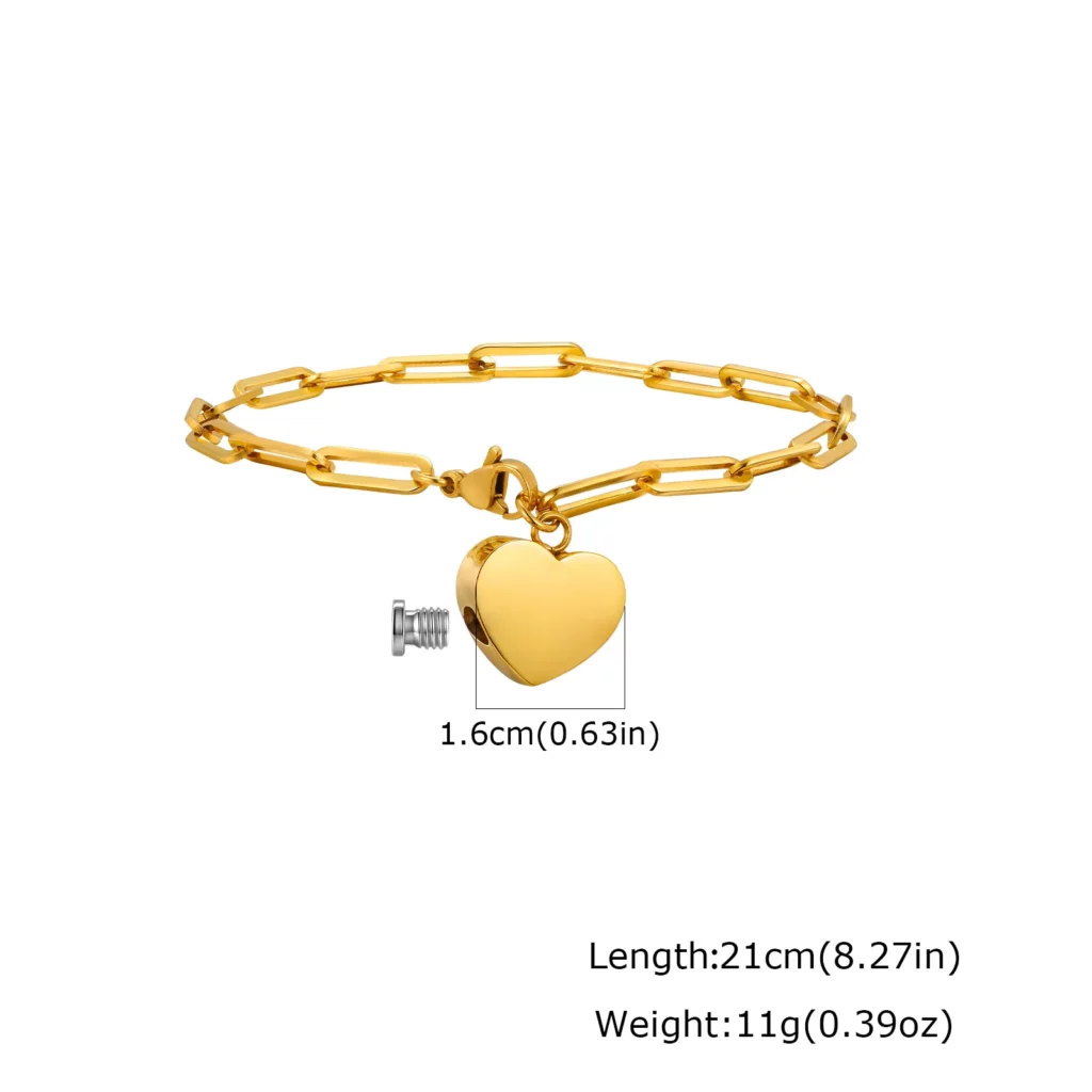 Heart-shaped Urn Bracelet for Cremation Ashes, Stainless Steel