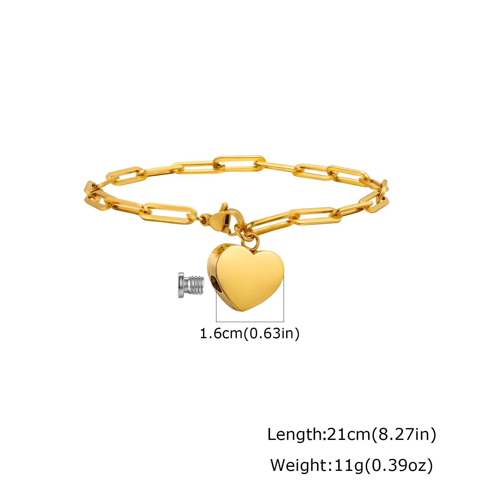 Heart-shaped Urn Bracelet for Cremation Ashes, Stainless Steel - Image 8