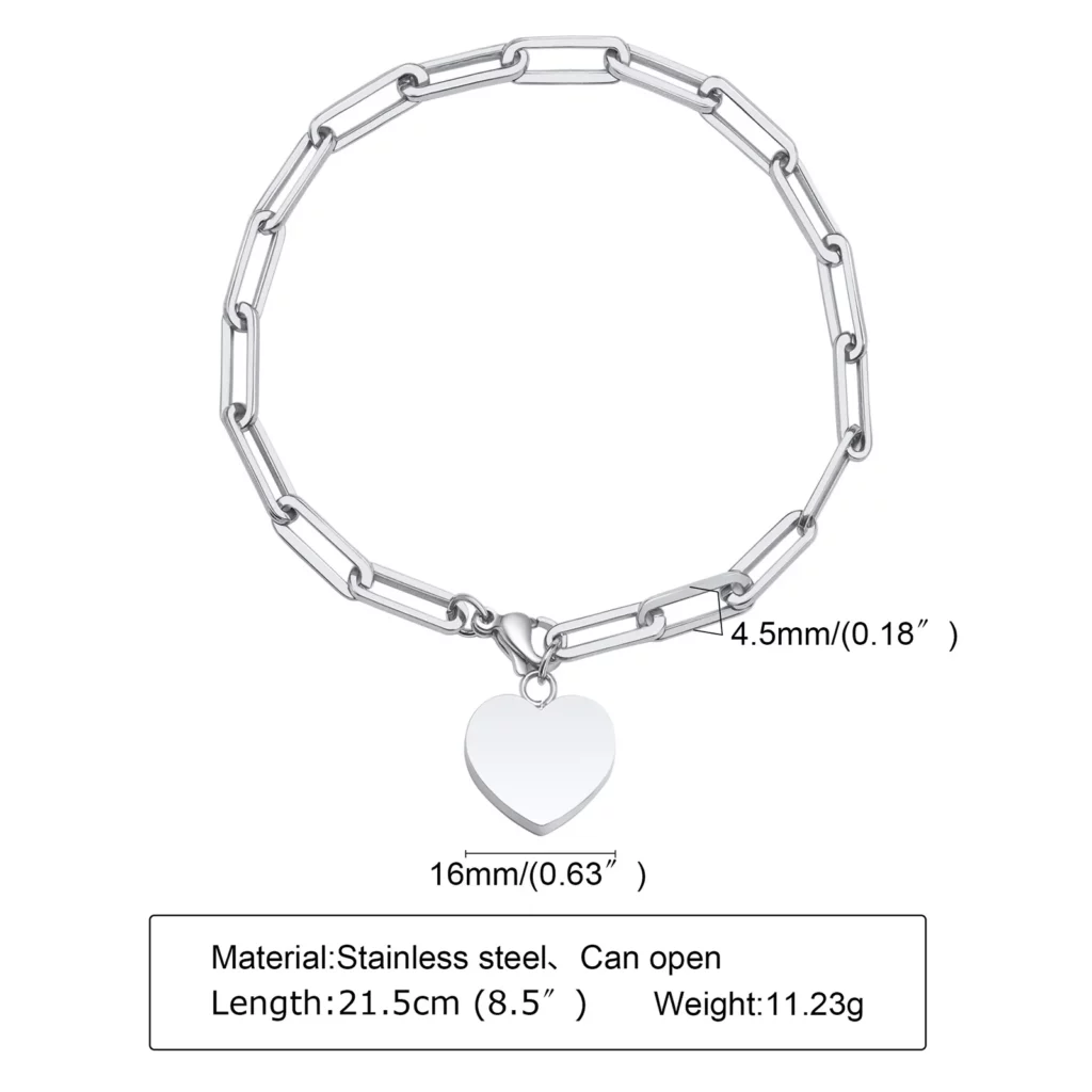 Heart-shaped Urn Bracelet for Cremation Ashes, Stainless Steel