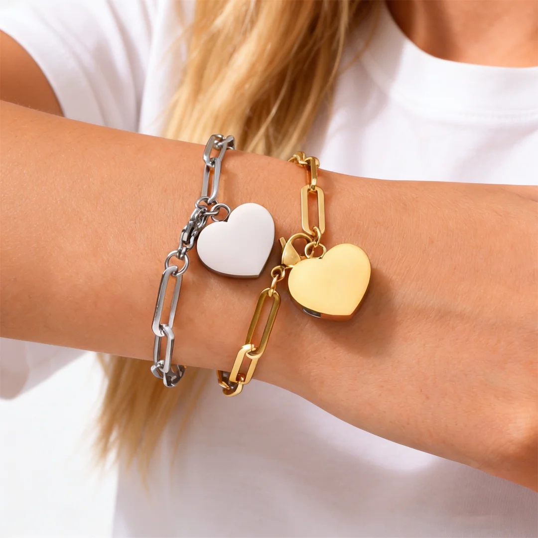 Heart-shaped Urn Bracelet for Cremation Ashes, Stainless Steel - Image 1