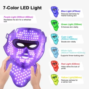 7-Color LED Light Therapy Face & Neck Mask — Wireless, 180-Bead Photon Therapy - Image 2