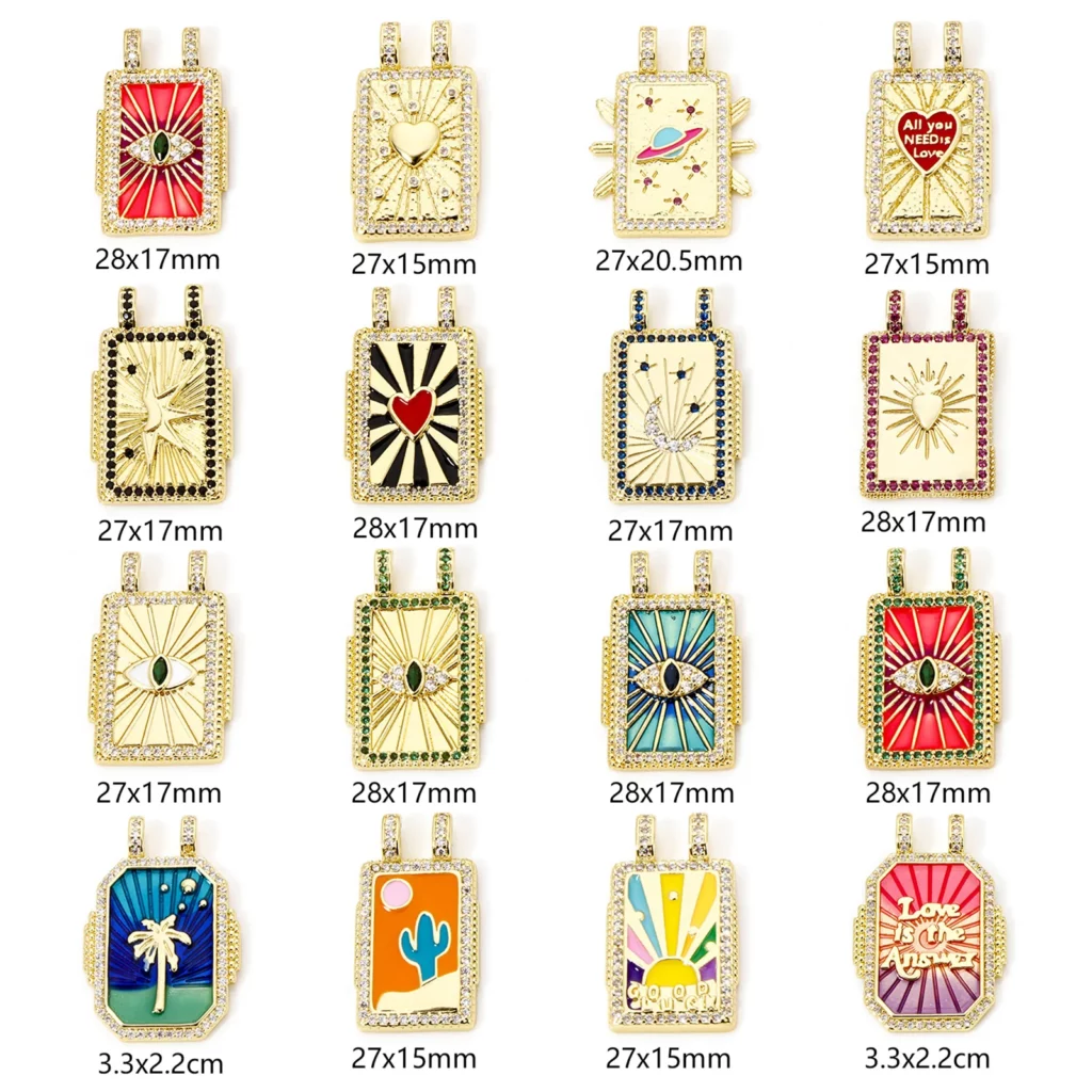 Brass Turkish Evil Eye Charm, Gold Plated Rectangle PendantBrass