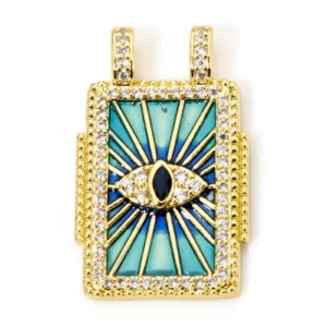 Brass Turkish Evil Eye Charm, Gold Plated Rectangle PendantBrass - Image 14