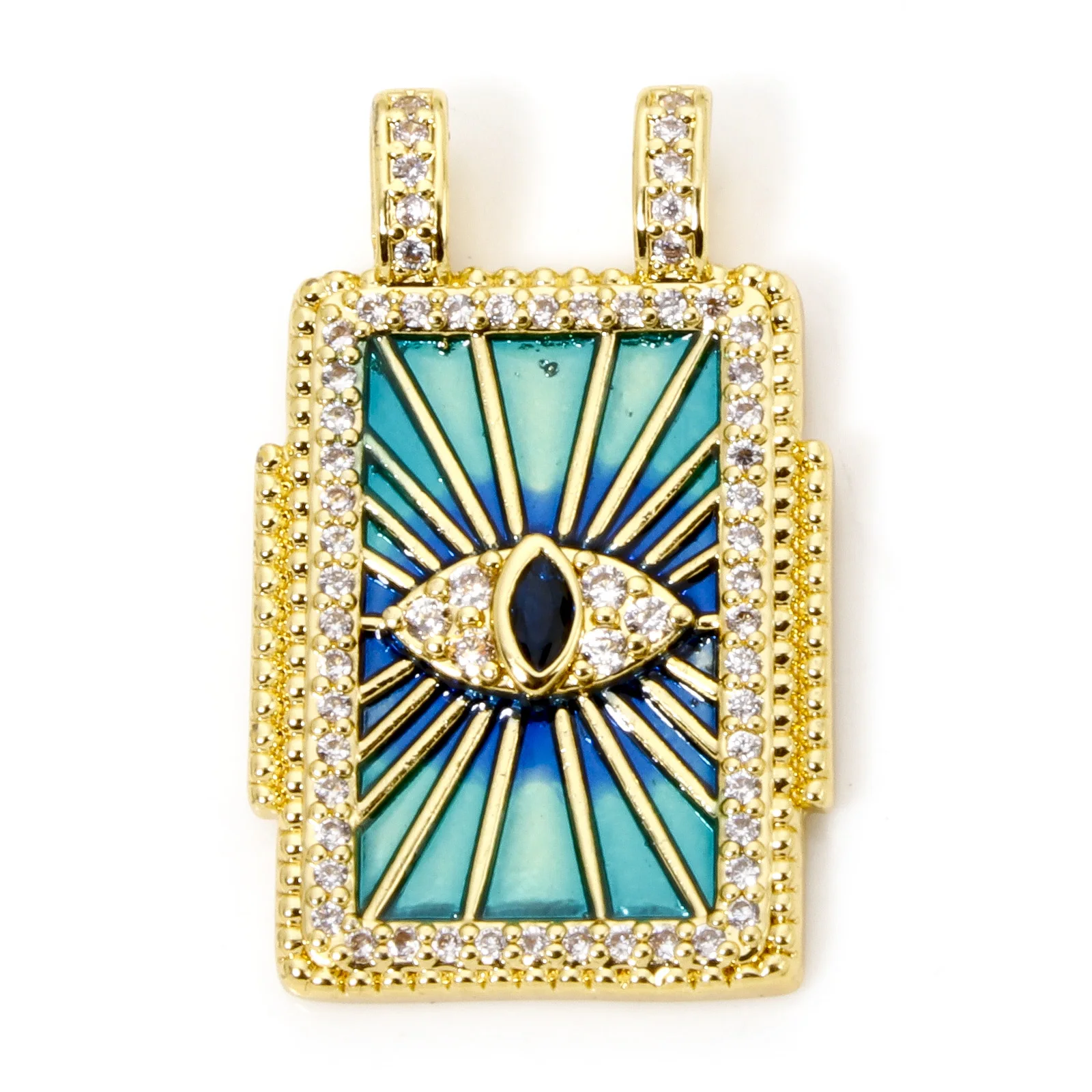 Brass Turkish Evil Eye Charm, Gold Plated Rectangle PendantBrass - Image 14