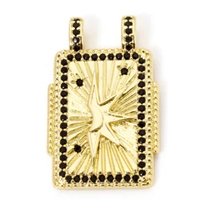 Brass Turkish Evil Eye Charm, Gold Plated Rectangle PendantBrass - Image 9