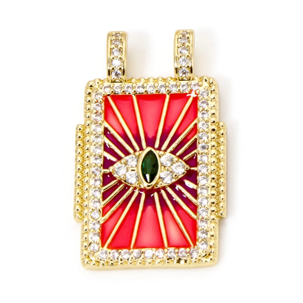 Brass Turkish Evil Eye Charm, Gold Plated Rectangle PendantBrass