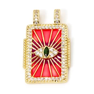 Brass Turkish Evil Eye Charm, Gold Plated Rectangle PendantBrass - Image 13