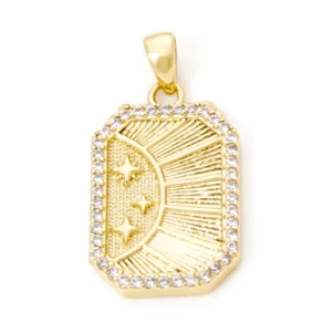 Brass Turkish Evil Eye Charm, Gold Plated Rectangle PendantBrass - Image 18