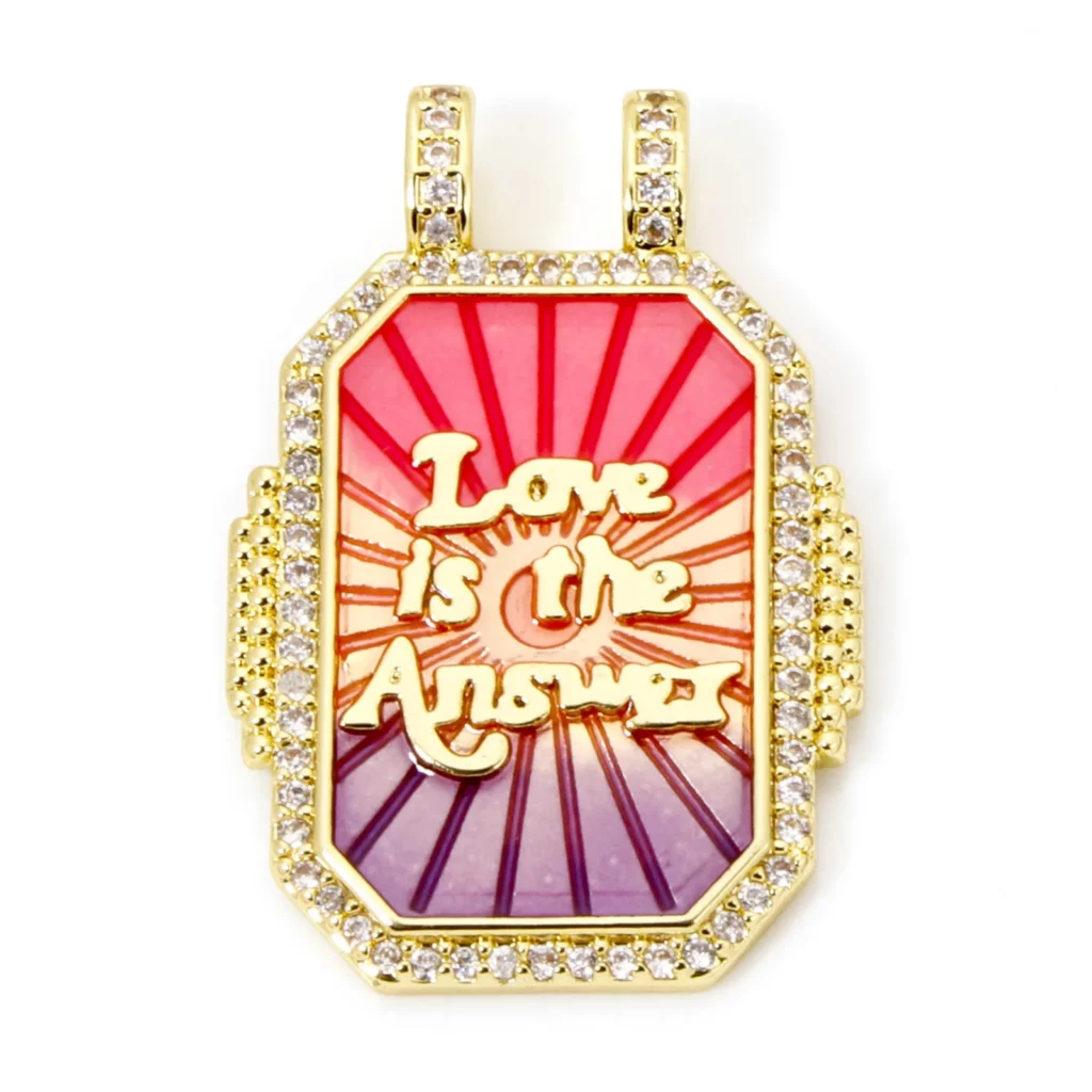 Brass Turkish Evil Eye Charm, Gold Plated Rectangle PendantBrass