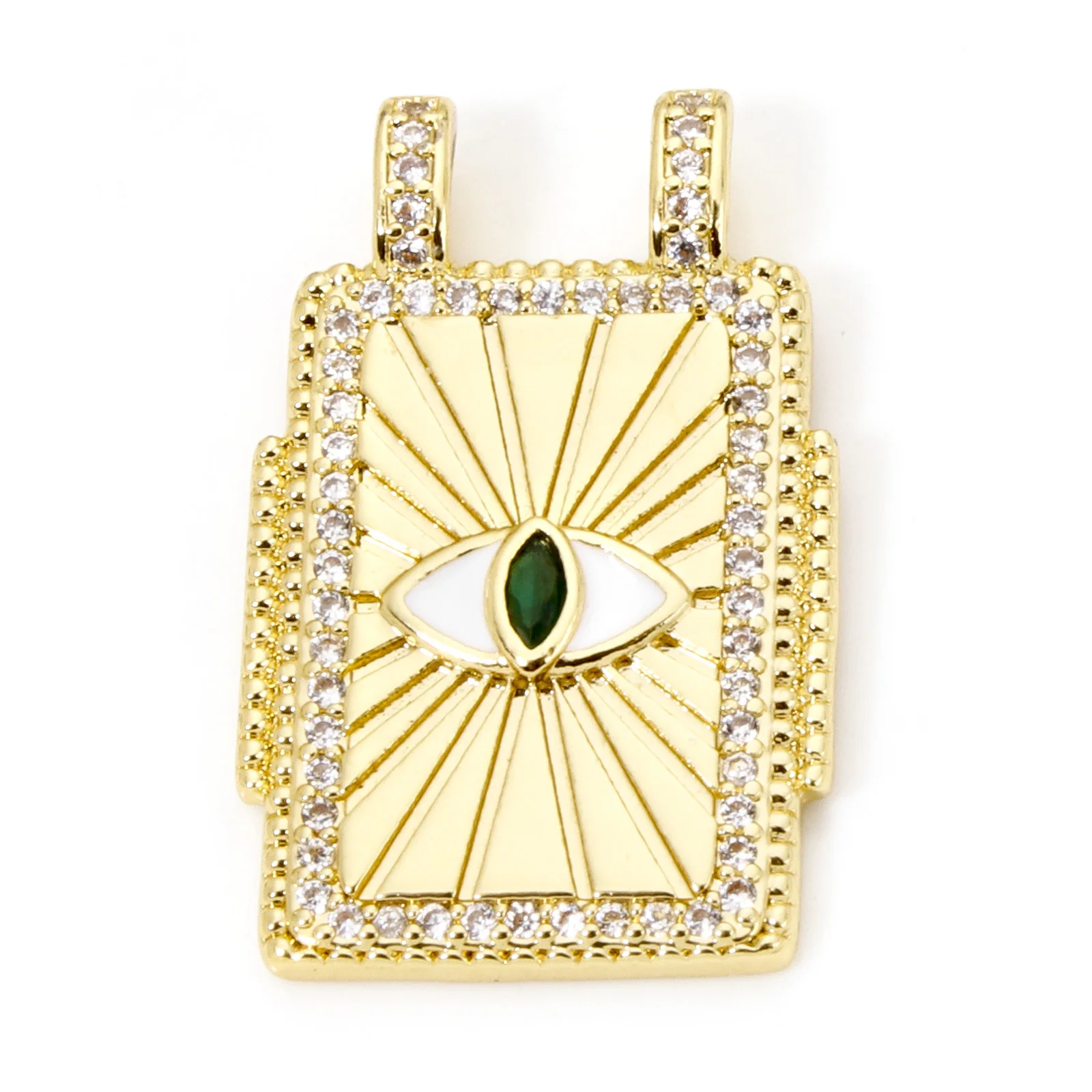 Brass Turkish Evil Eye Charm, Gold Plated Rectangle PendantBrass - Image 15