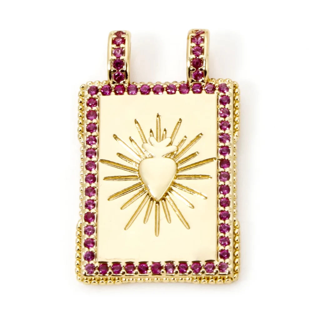 Brass Turkish Evil Eye Charm, Gold Plated Rectangle PendantBrass