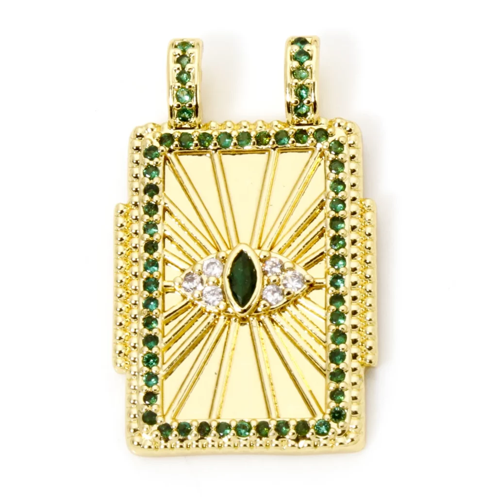 Brass Turkish Evil Eye Charm, Gold Plated Rectangle PendantBrass