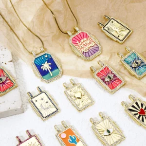 Brass Turkish Evil Eye Charm, Gold Plated Rectangle PendantBrass - Image 4