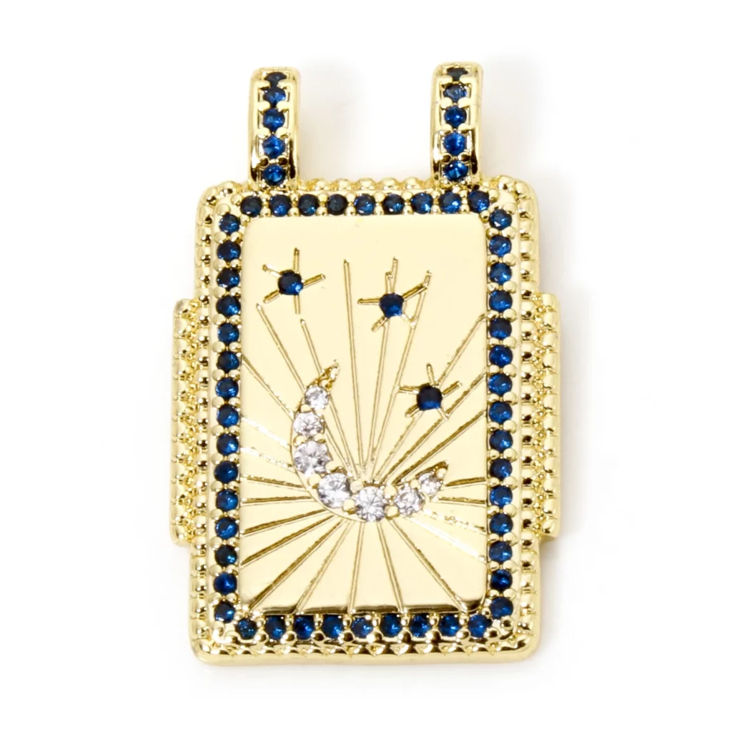 Brass Turkish Evil Eye Charm, Gold Plated Rectangle PendantBrass