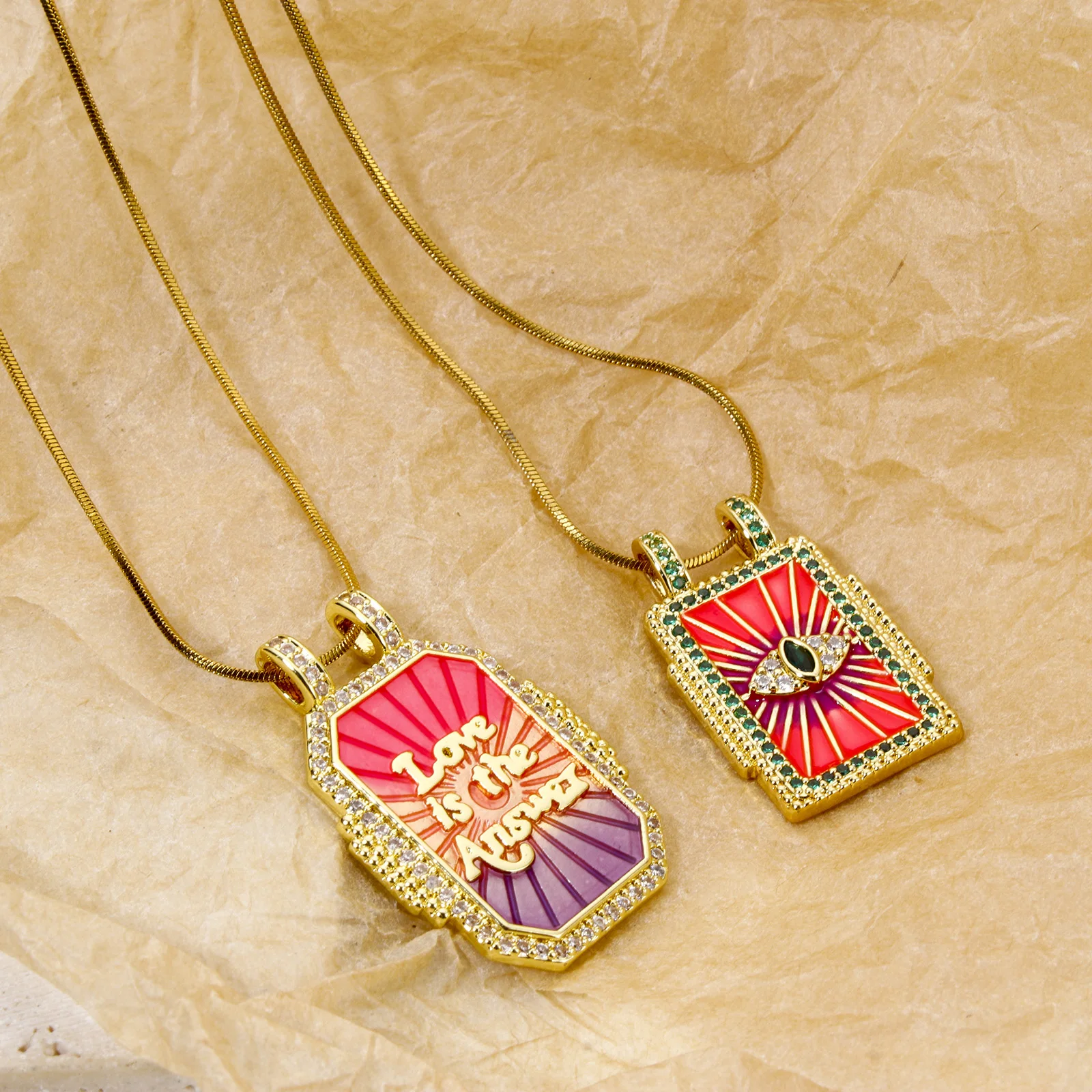 Brass Turkish Evil Eye Charm, Gold Plated Rectangle PendantBrass - Image 5