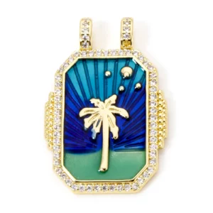 Brass Turkish Evil Eye Charm, Gold Plated Rectangle PendantBrass - Image 22