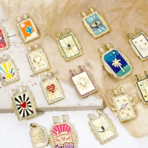 Brass Turkish Evil Eye Charm, Gold Plated Rectangle PendantBrass - Image 6