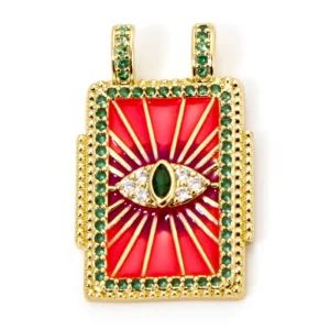 Brass Turkish Evil Eye Charm, Gold Plated Rectangle PendantBrass - Image 11