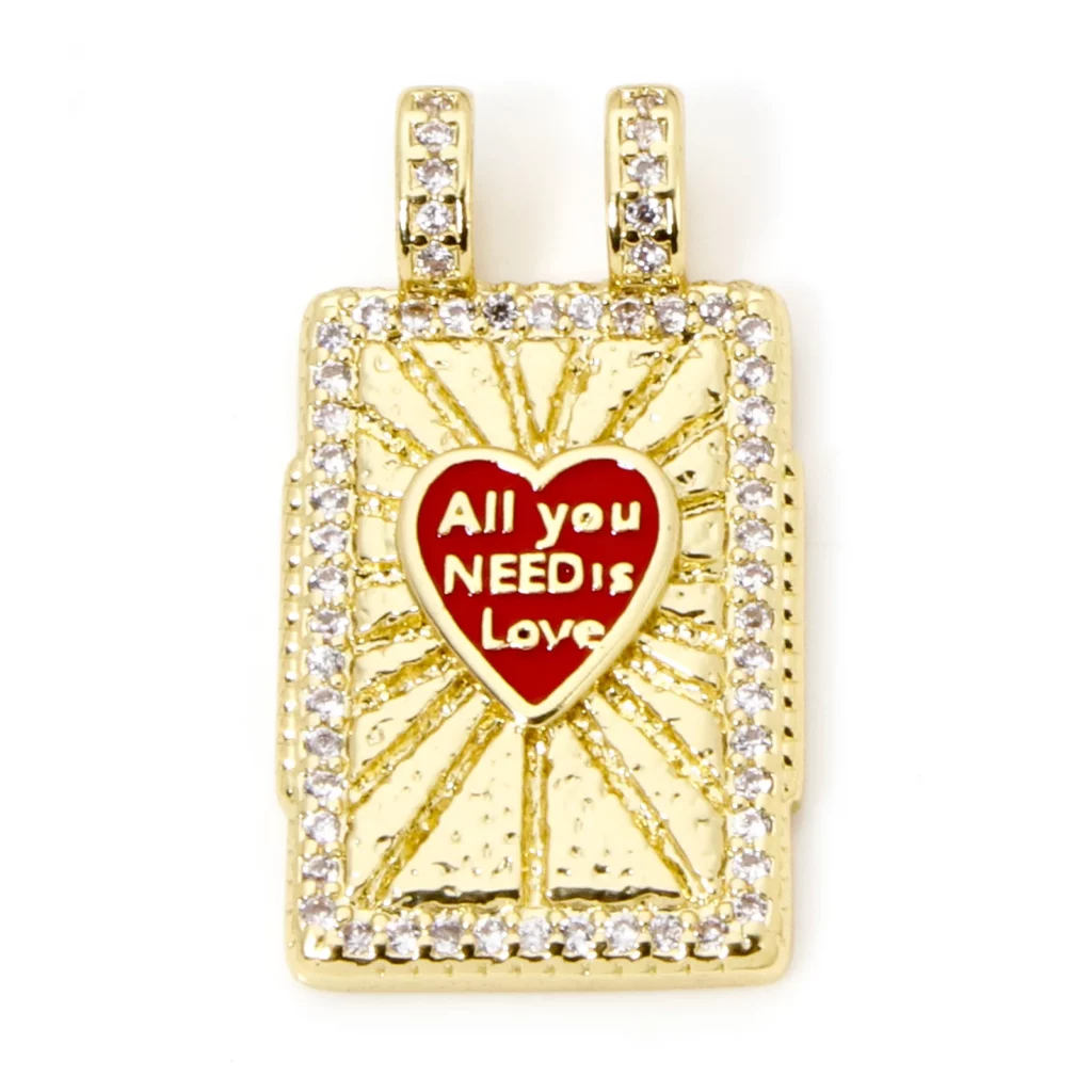 Brass Turkish Evil Eye Charm, Gold Plated Rectangle PendantBrass
