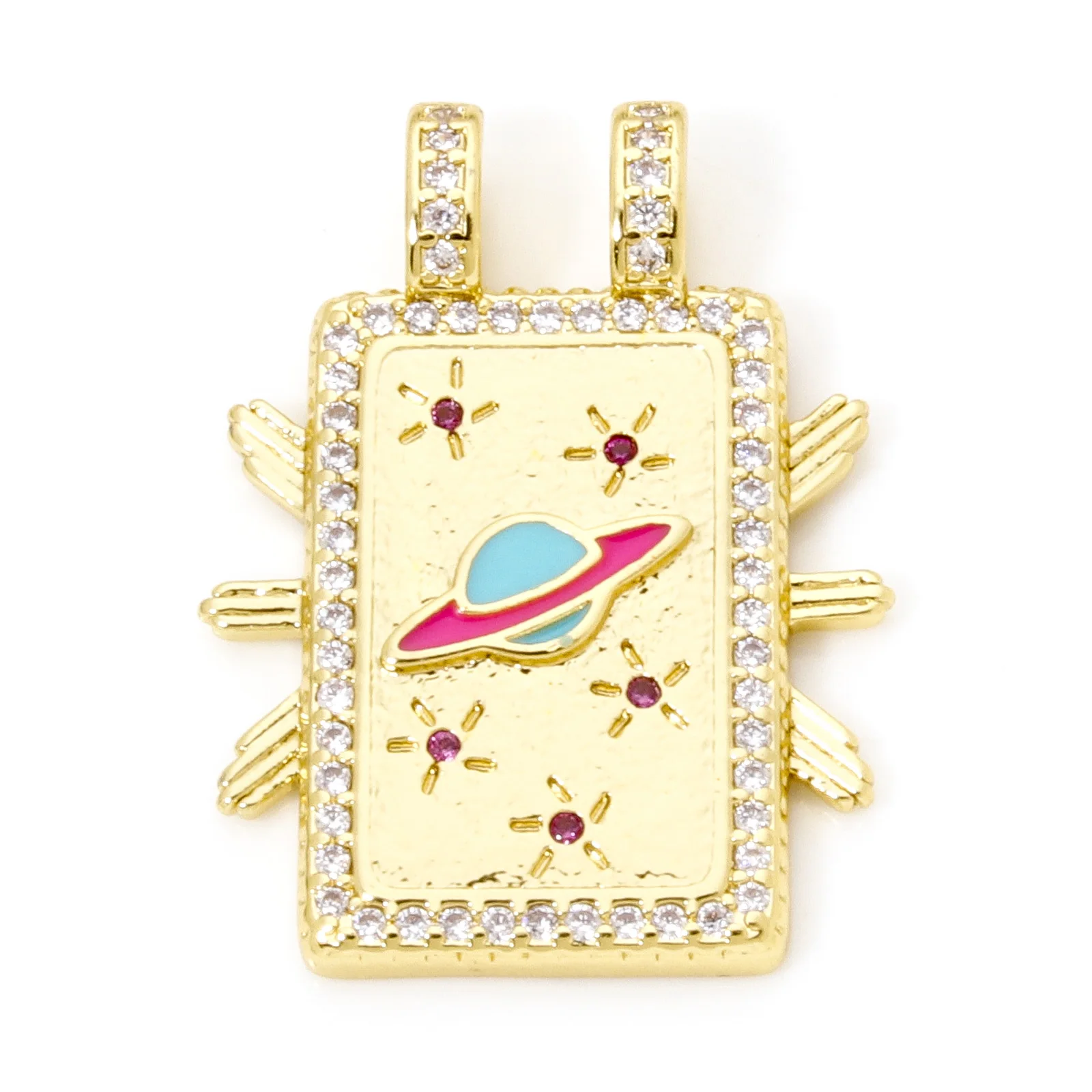 Brass Turkish Evil Eye Charm, Gold Plated Rectangle PendantBrass - Image 17