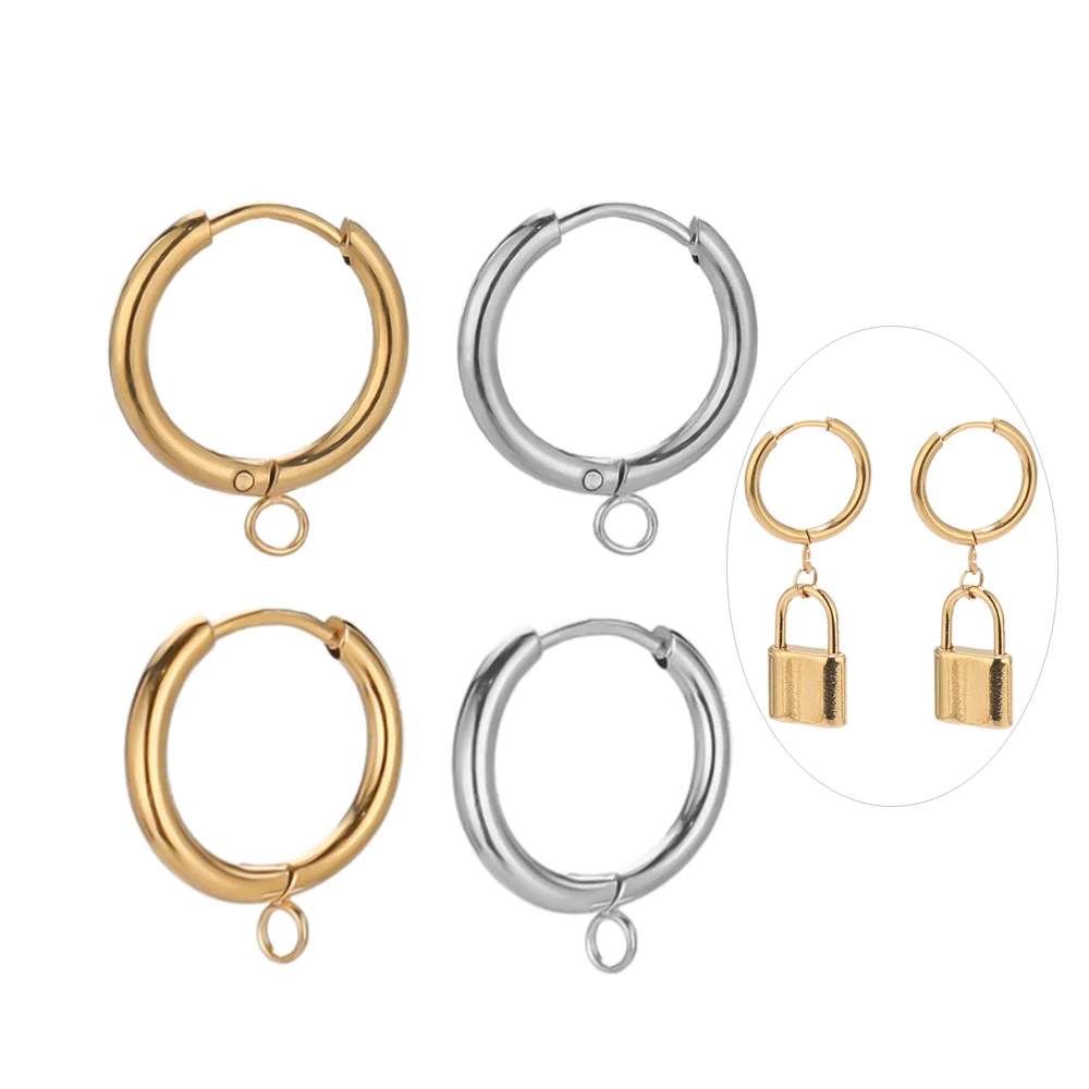 Stainless Steel Gold Huggie Earring Hooks with Loop, Set