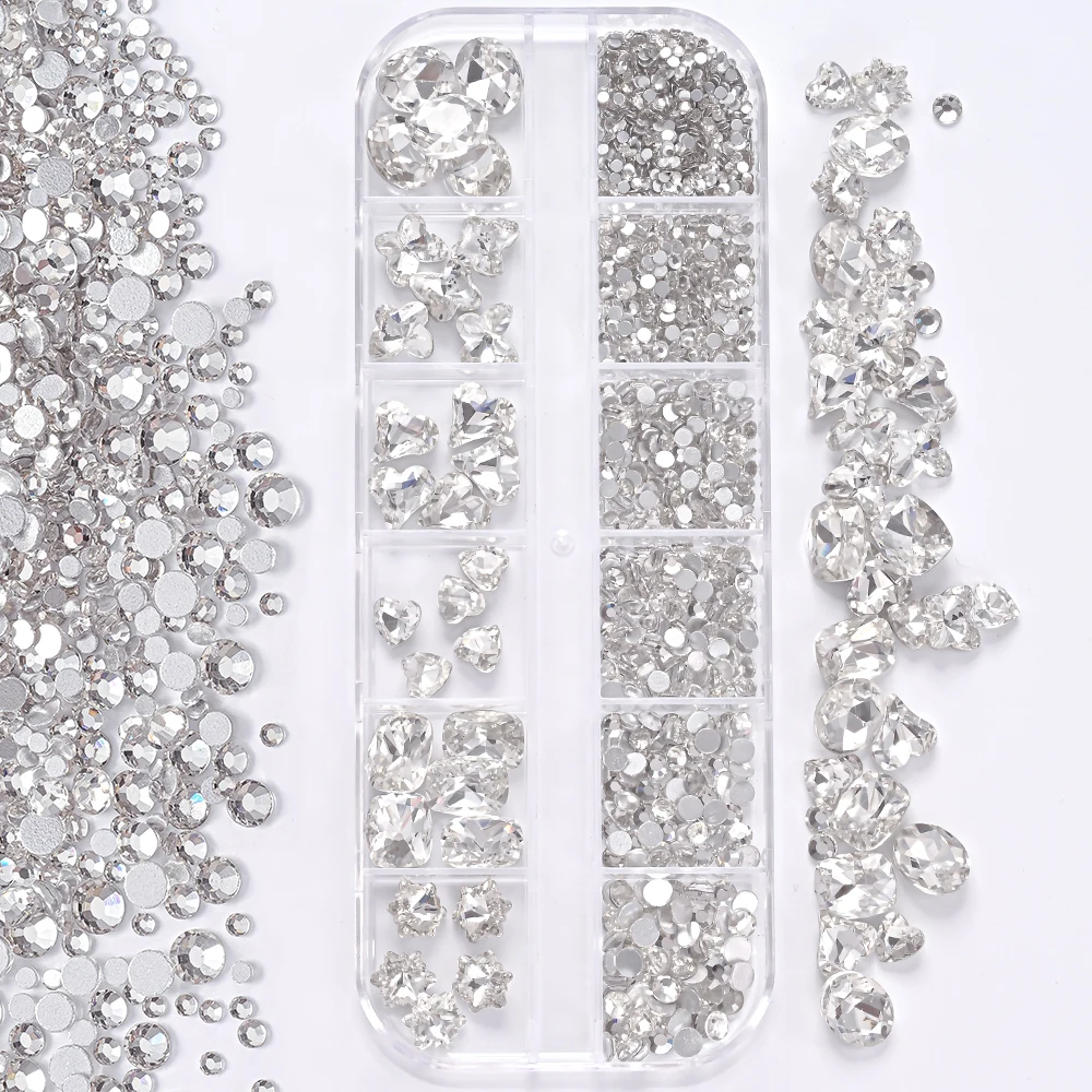 3D Clear Nail Art Rhinestones, 12 Mixed Shapes
3D Clear Nail Art
