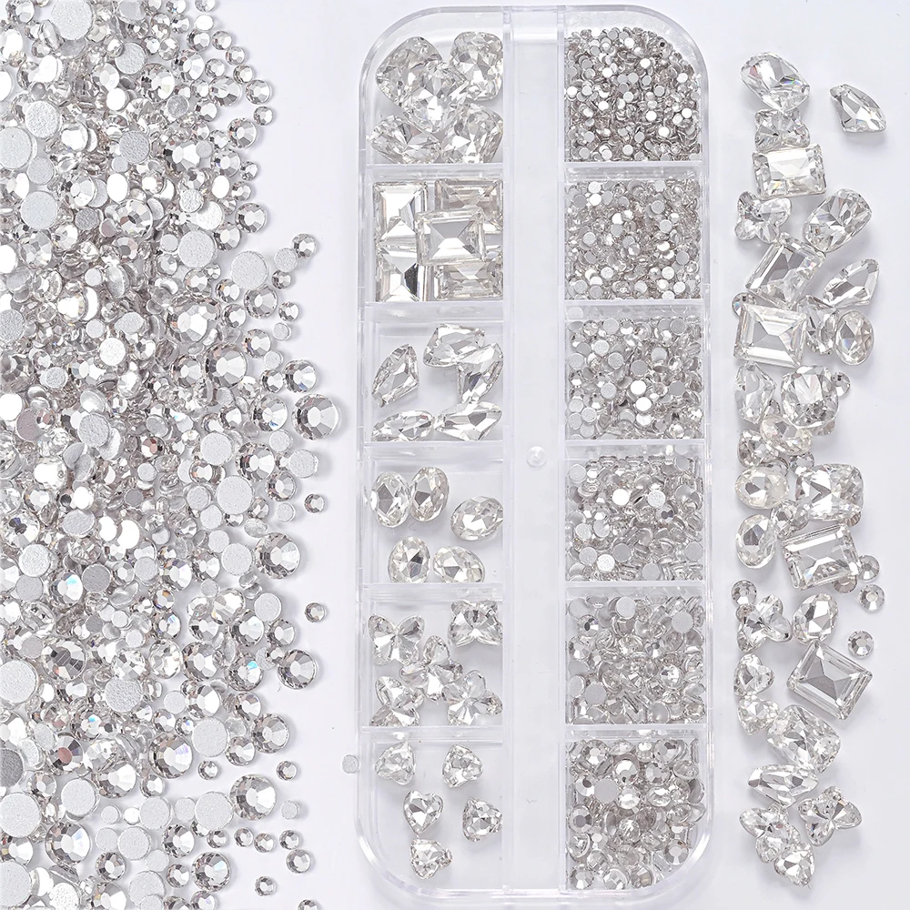 3D Clear Nail Art Rhinestones, 12 Mixed Shapes
3D Clear Nail Art