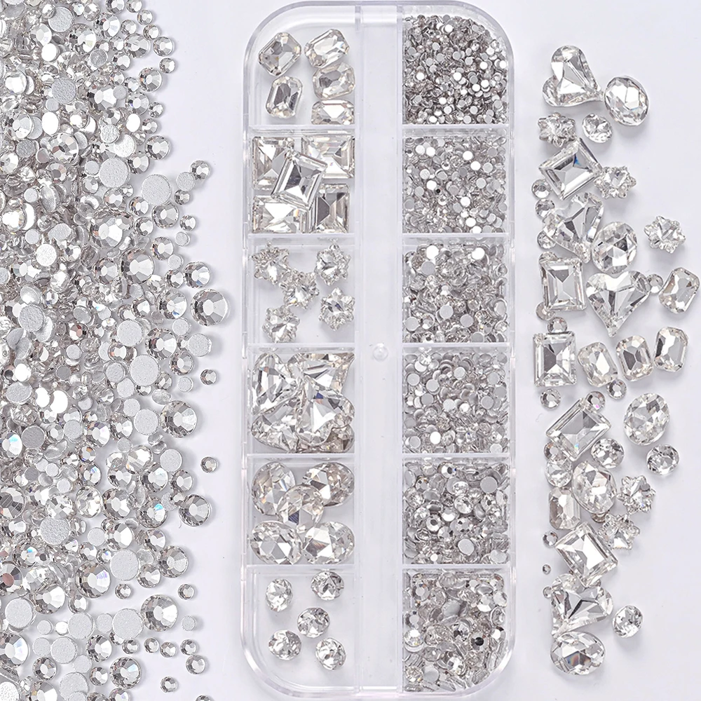 3D Clear Nail Art Rhinestones, 12 Mixed Shapes
3D Clear Nail Art