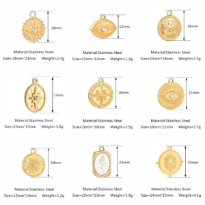 Stainless Steel Evil Eye Charm, Gold Plated, 3 PiecesStainless - Image 2