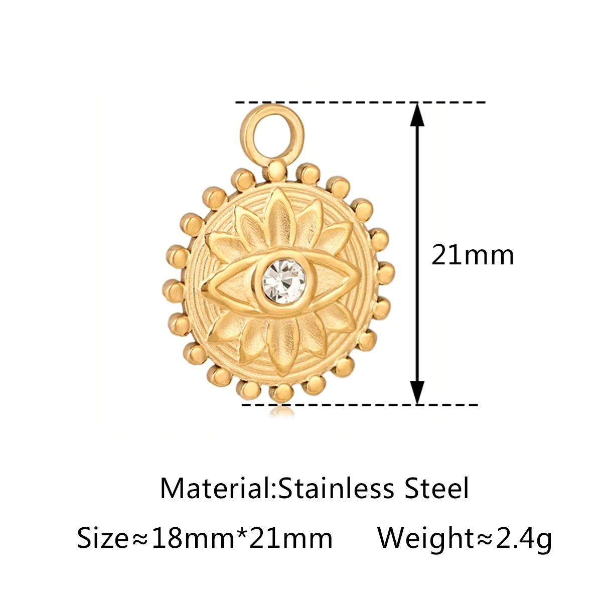 Stainless Steel Evil Eye Charm, Gold Plated, 3 PiecesStainless - Image 33