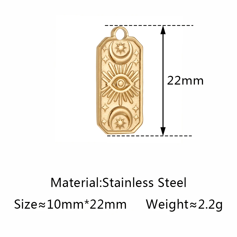 Stainless Steel Evil Eye Charm, Gold Plated, 3 PiecesStainless
