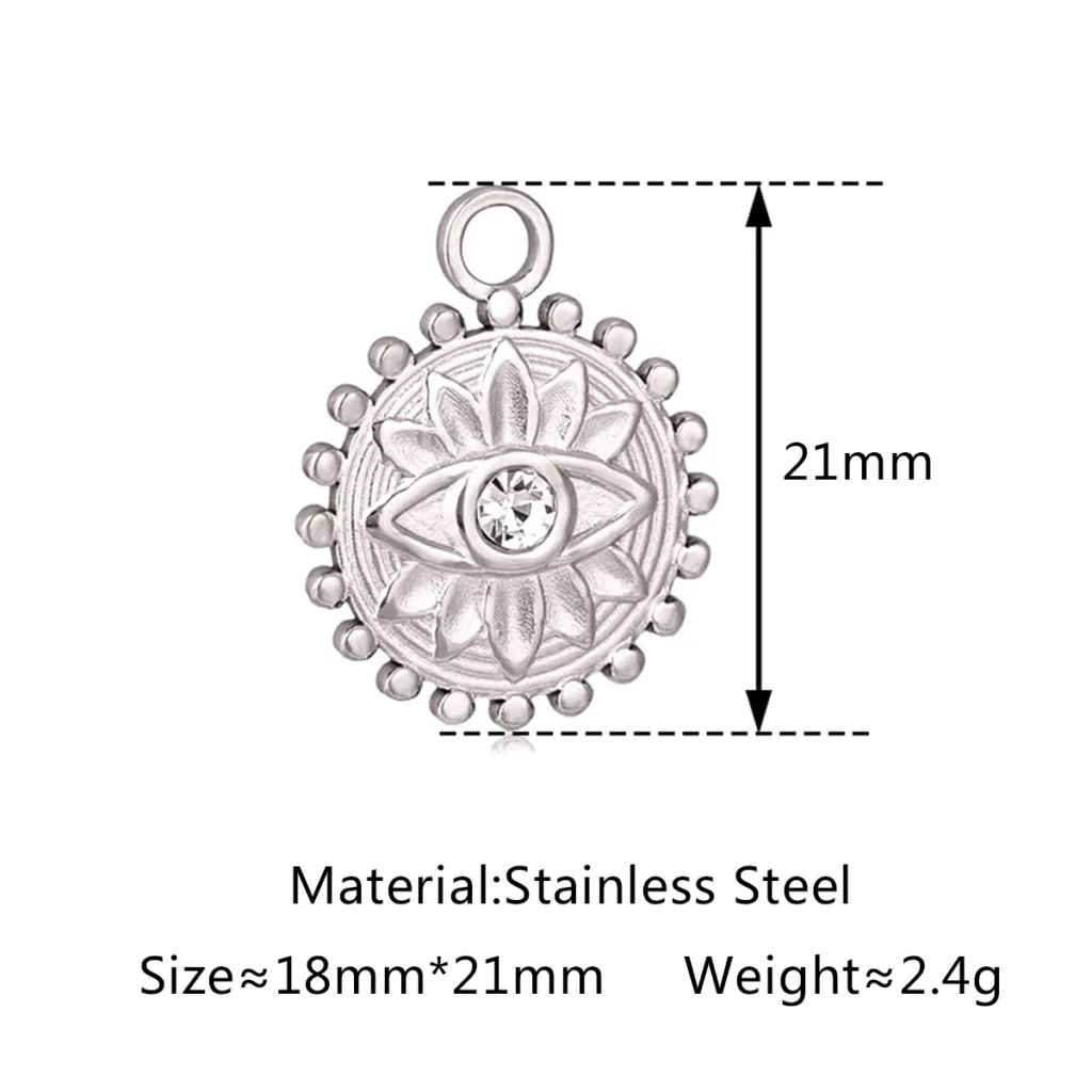 Stainless Steel Evil Eye Charm, Gold Plated, 3 PiecesStainless