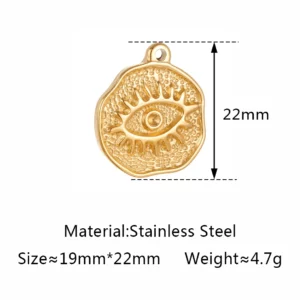 Stainless Steel Evil Eye Charm, Gold Plated, 3 PiecesStainless - Image 12