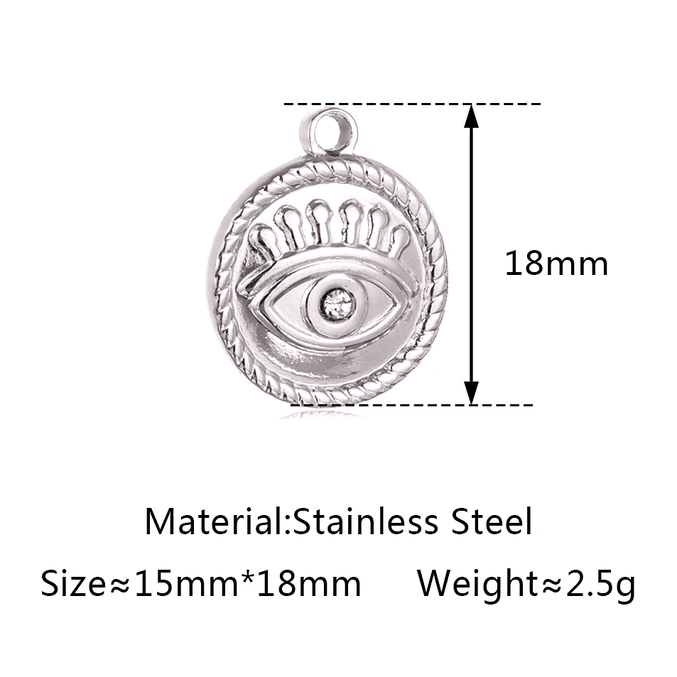 Stainless Steel Evil Eye Charm, Gold Plated, 3 PiecesStainless